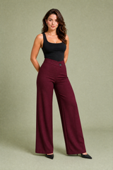 High-Waisted Wide-Leg Pants with Crossover Waist