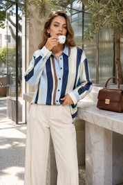 Chemise ample à rayures satinée | Photo lifestyle | Lounelle Paris