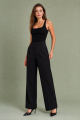 White Tailored High-Waisted Wide-Leg Pants