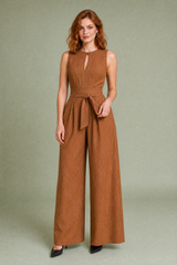 Pinstripe Sleeveless Wide-Leg Jumpsuit