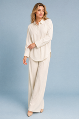 Cream Oversized Shirt & Wide-Leg Pants Set