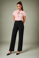 Polka Dot Tie-Neck Blouse