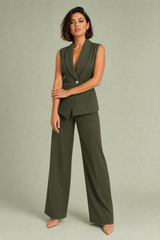Wrap-Front Vest and Wide-Leg Pants Set