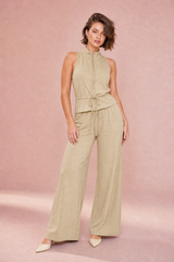 Sleeveless High-Neck Wide-Leg Pants Set