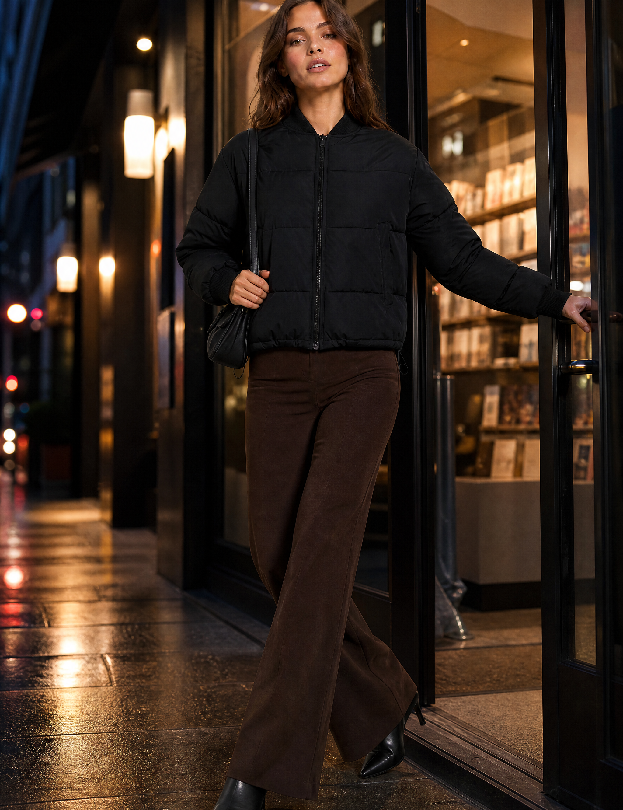 Veste matelassée courte col baseball | Variante Noir - Lifestyle | Lounelle Paris