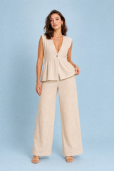 Yellow V-Neck Pants Set