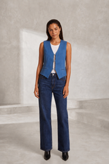 Gilet en jean bleu col V