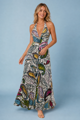 Printed halter neck maxi dress