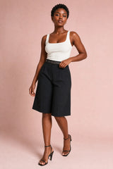 Wide-Leg Belted Bermuda Shorts