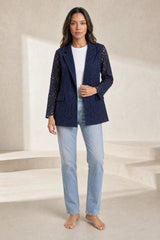 Mid-length openwork white blazer