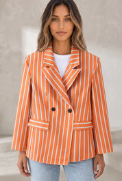 Blazer orange rayé coupe ample | Lounelle Paris