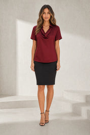 Blouse satinée encolure drapée | Lounelle Paris