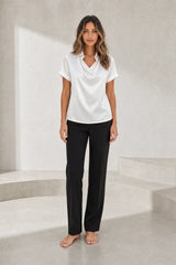 Blouse satinée encolure drapée