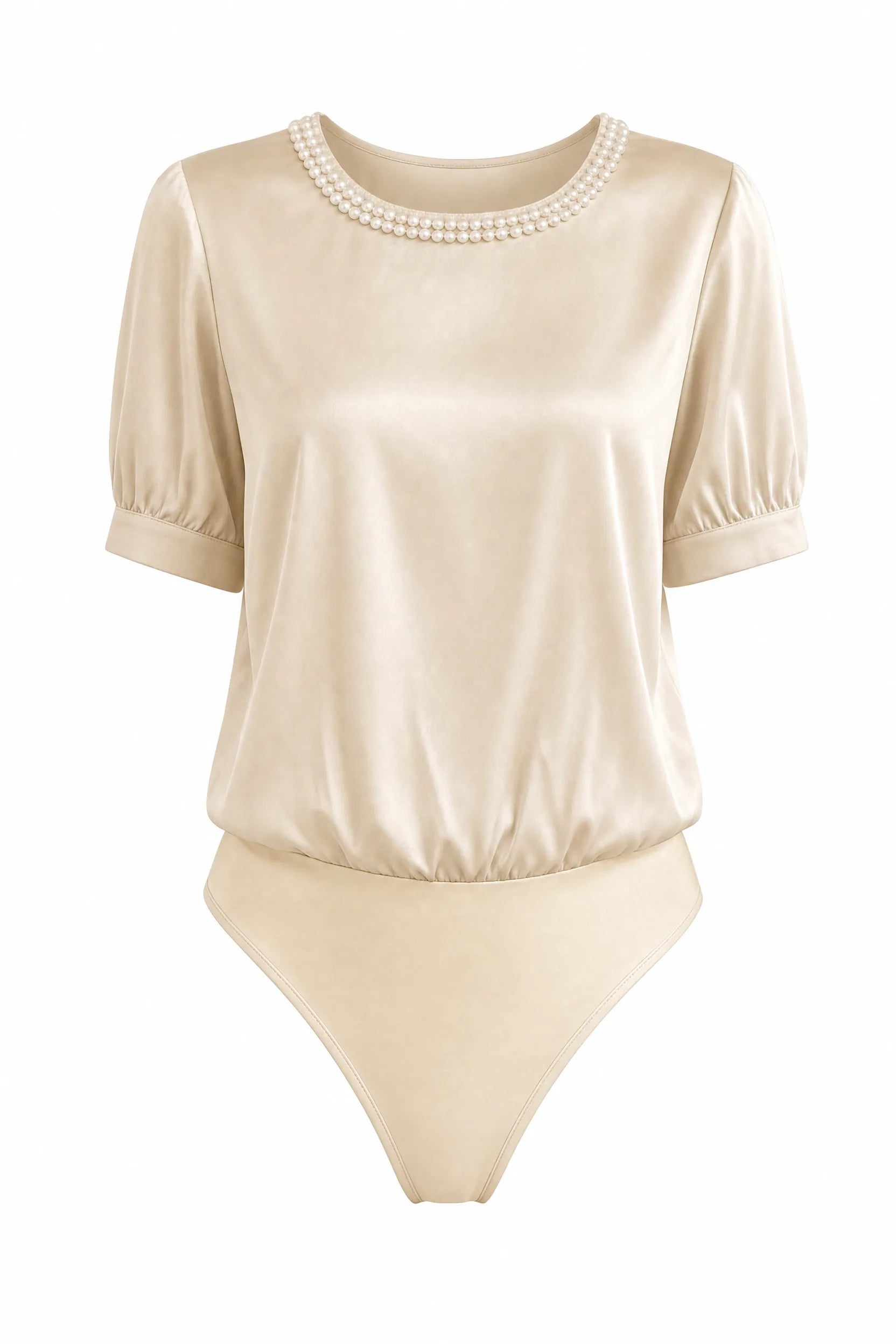 Body champagne satiné col perlé | Lounelle Paris
