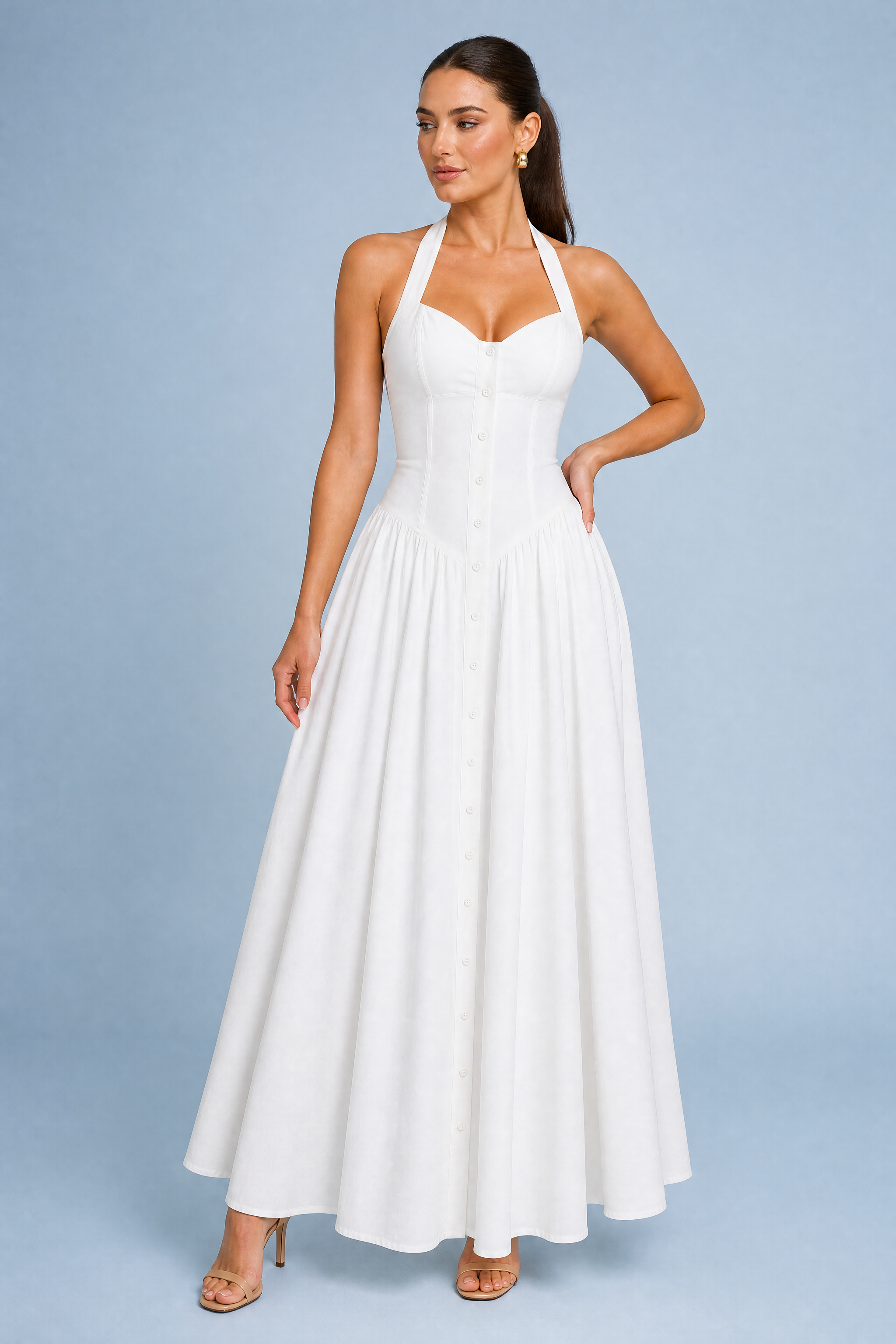 Robe longue blanche licou dos nu | Vue de face | Lounelle Paris