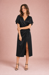 V-Neck Wrap Midi Dress