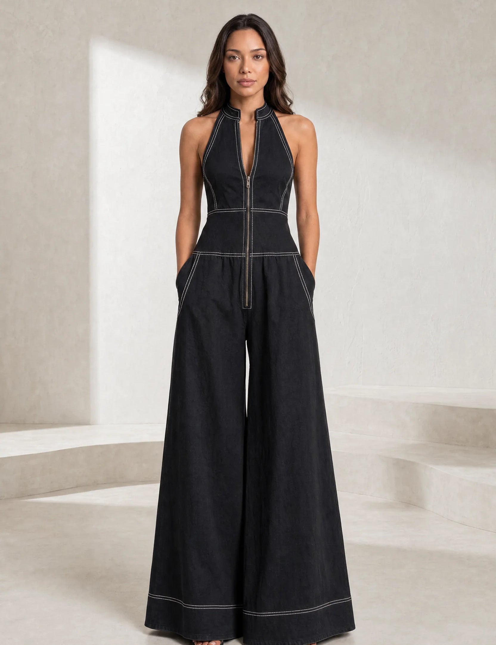 Combinaison noire sans manches col montant | Lounelle Paris