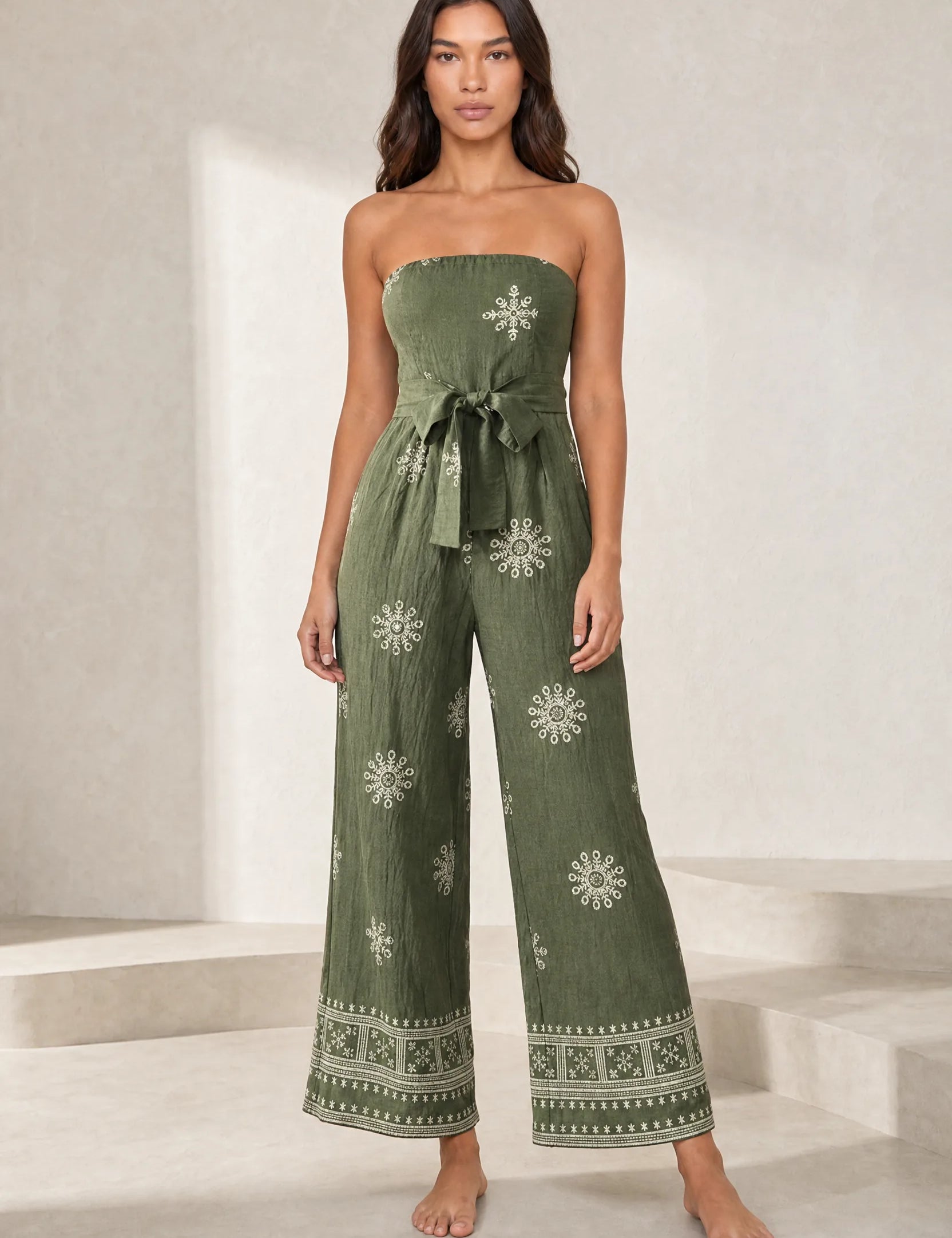Combinaison verte bandeau dos nu | Lounelle Paris