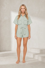 Combishort vert clair col chemise