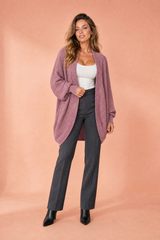 Mid-length ribbed knit cardigan