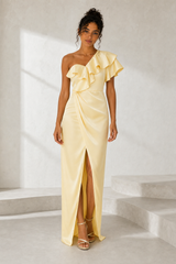 Asymmetrical Satin Maxi Dress