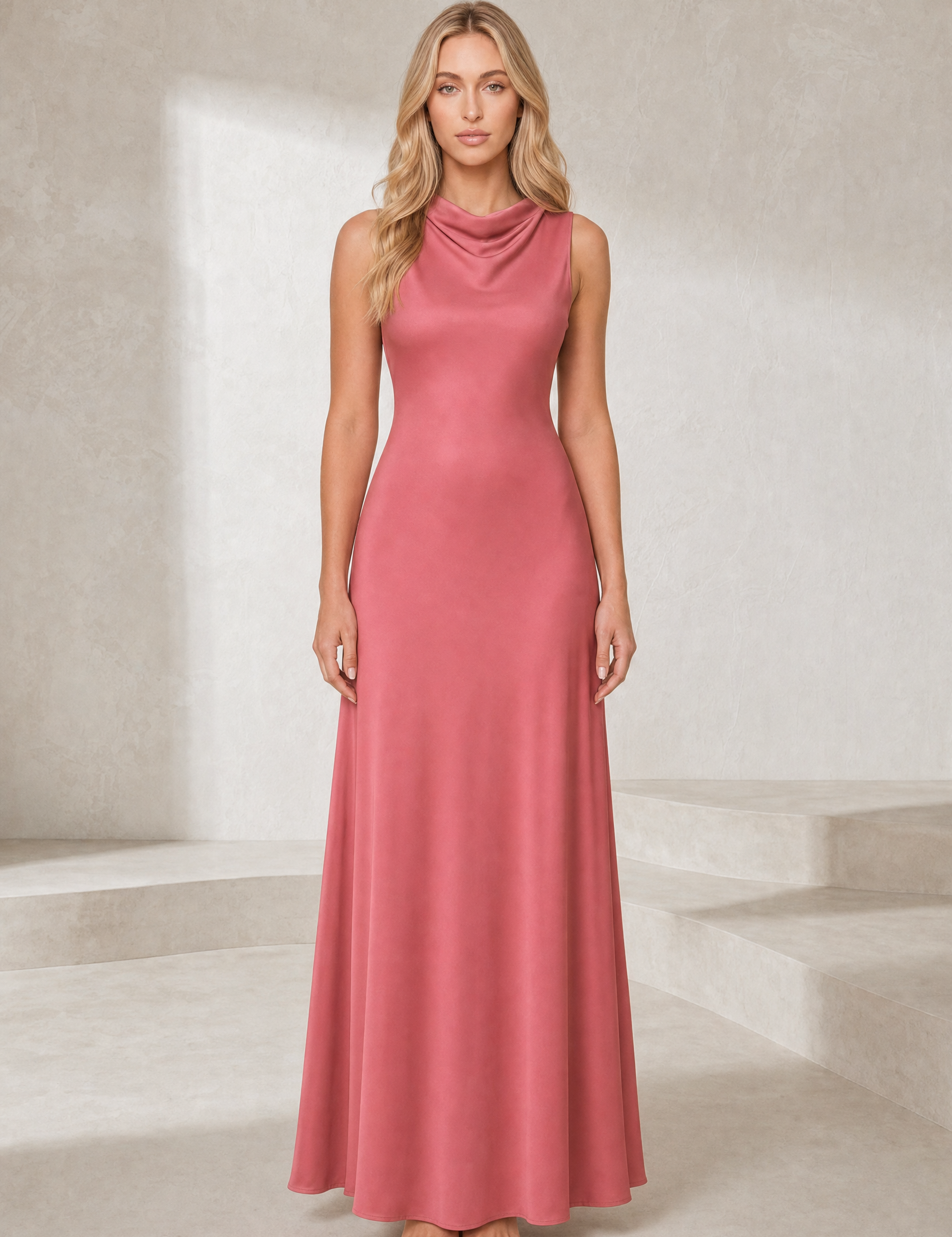Robe rose satinée col drapé | Lounelle Paris