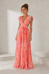 Printed Lace-Up Back Maxi Dress