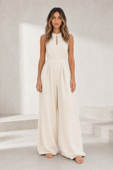 Striped jumpsuit with cinched waist