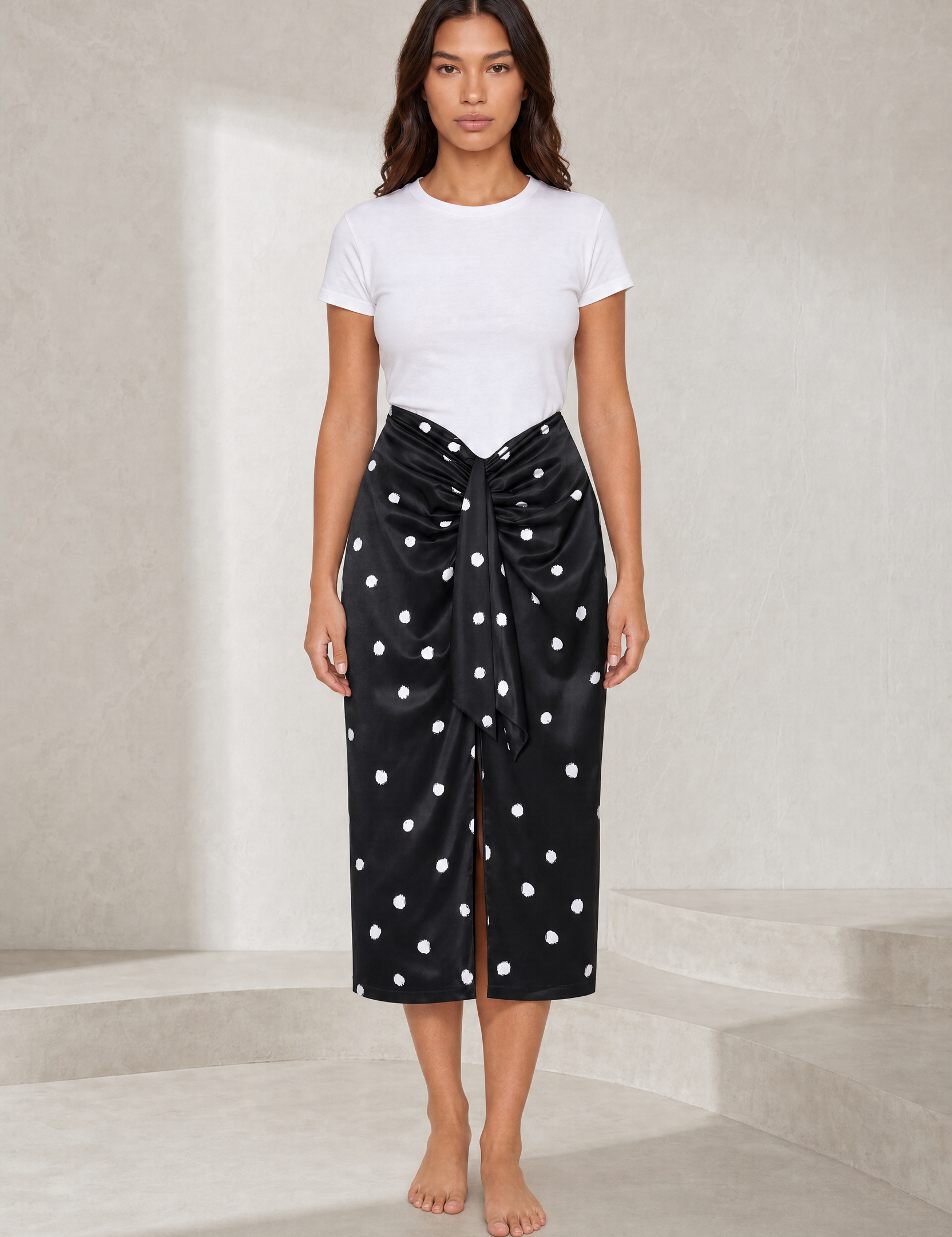 Jupe noire à pois fendue | Lounelle Paris