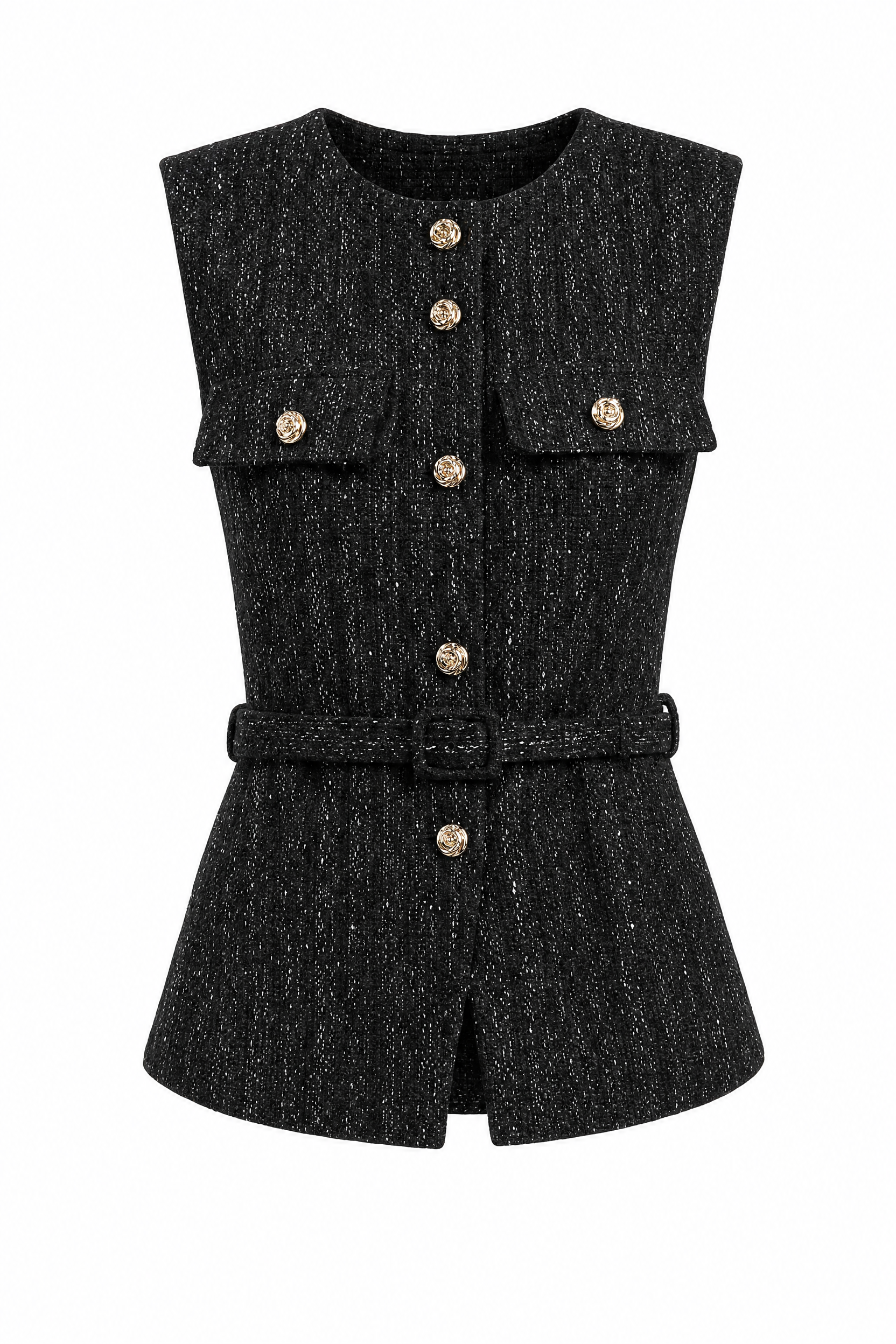 Gilet sans manches tweed ceinturé | Lounelle Paris