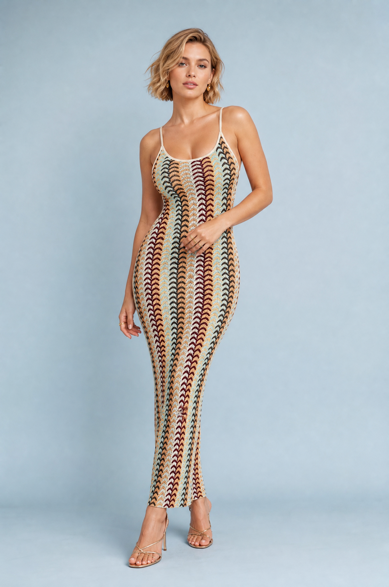 Robe longue rayé dos ouvert | Vue de face | Lounelle Paris