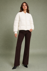Short Quilted Baseball-Collar Jacket