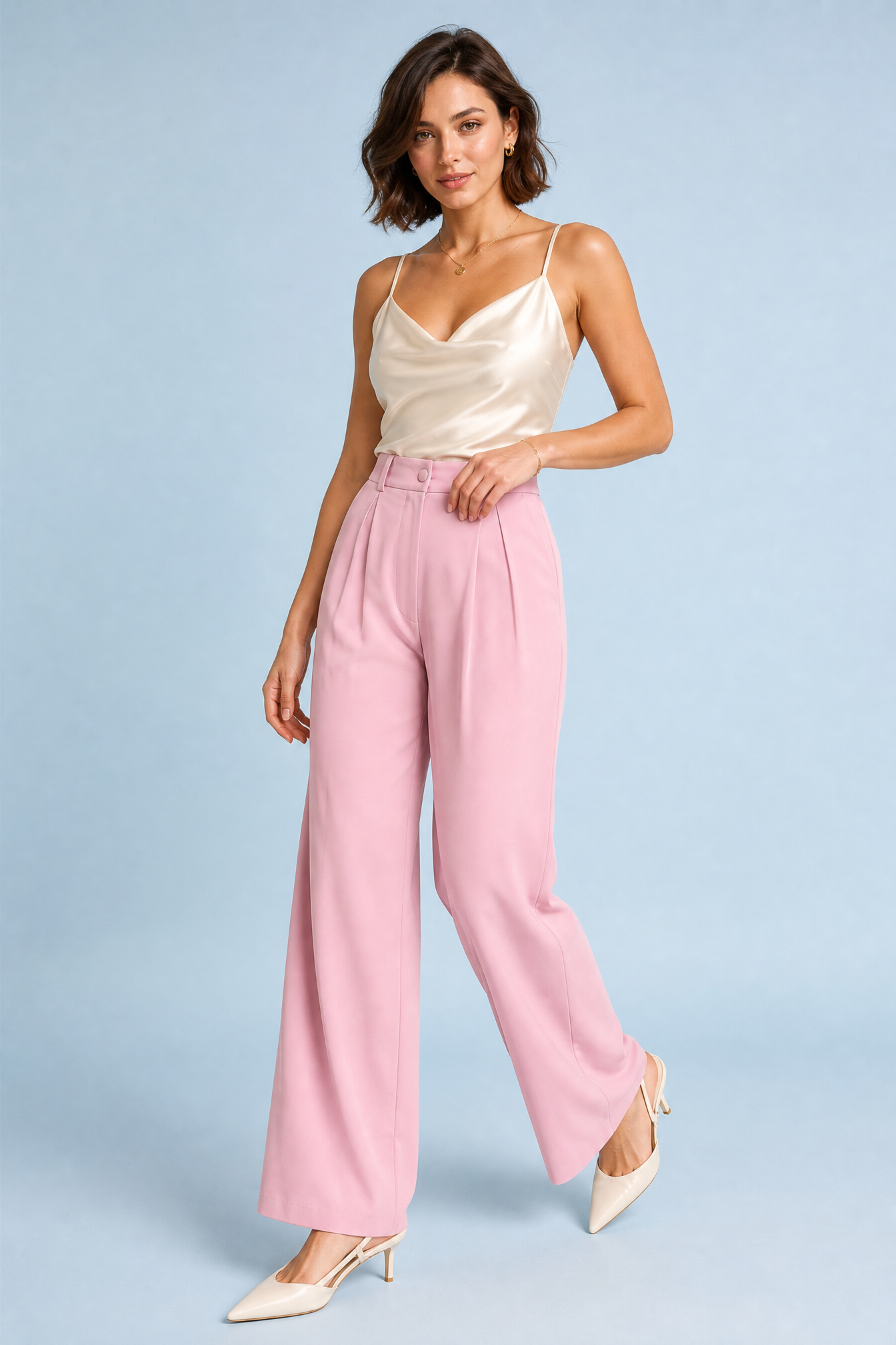 Pantalon large taille haute fluide | Vue de face | Lounelle Paris