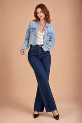 Distressed light blue cropped denim jacket