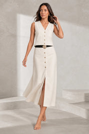 Ensemble crème col V ceinturé | Lounelle Paris
