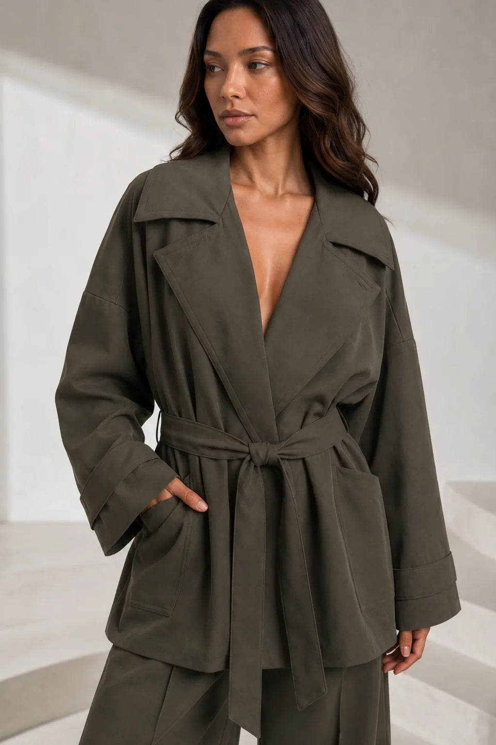 Ensemble gris trench et pantalon large | Lounelle Paris