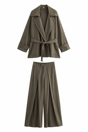 Ensemble gris trench et pantalon large | Lounelle Paris