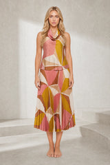 Ensemble imprimé col halter plissé