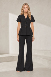 Ensemble noir col V péplum | Lounelle Paris