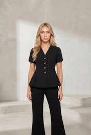 Ensemble noir col V péplum | Lounelle Paris