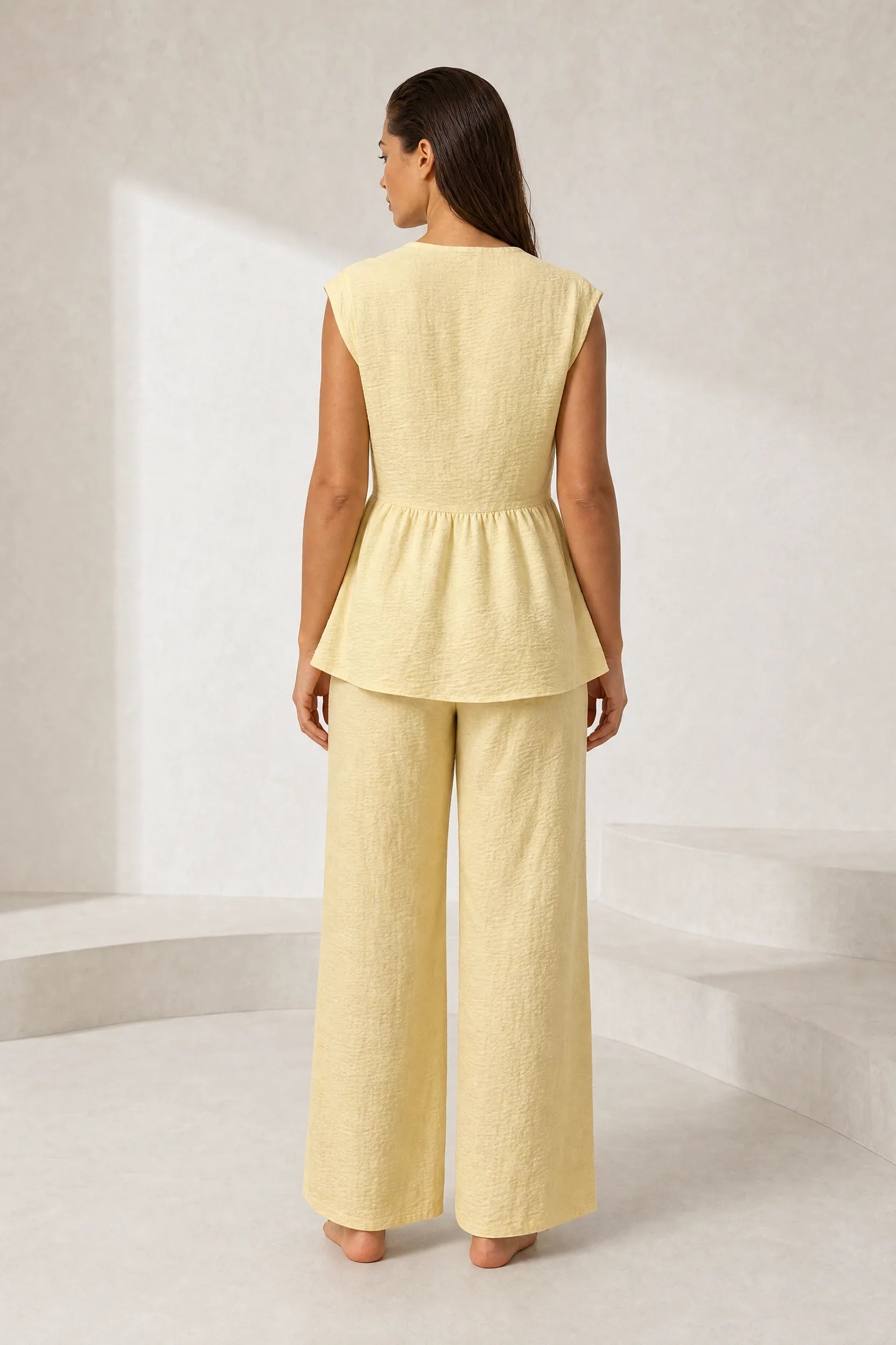 Ensemble pantalon jaune col V | Lounelle Paris