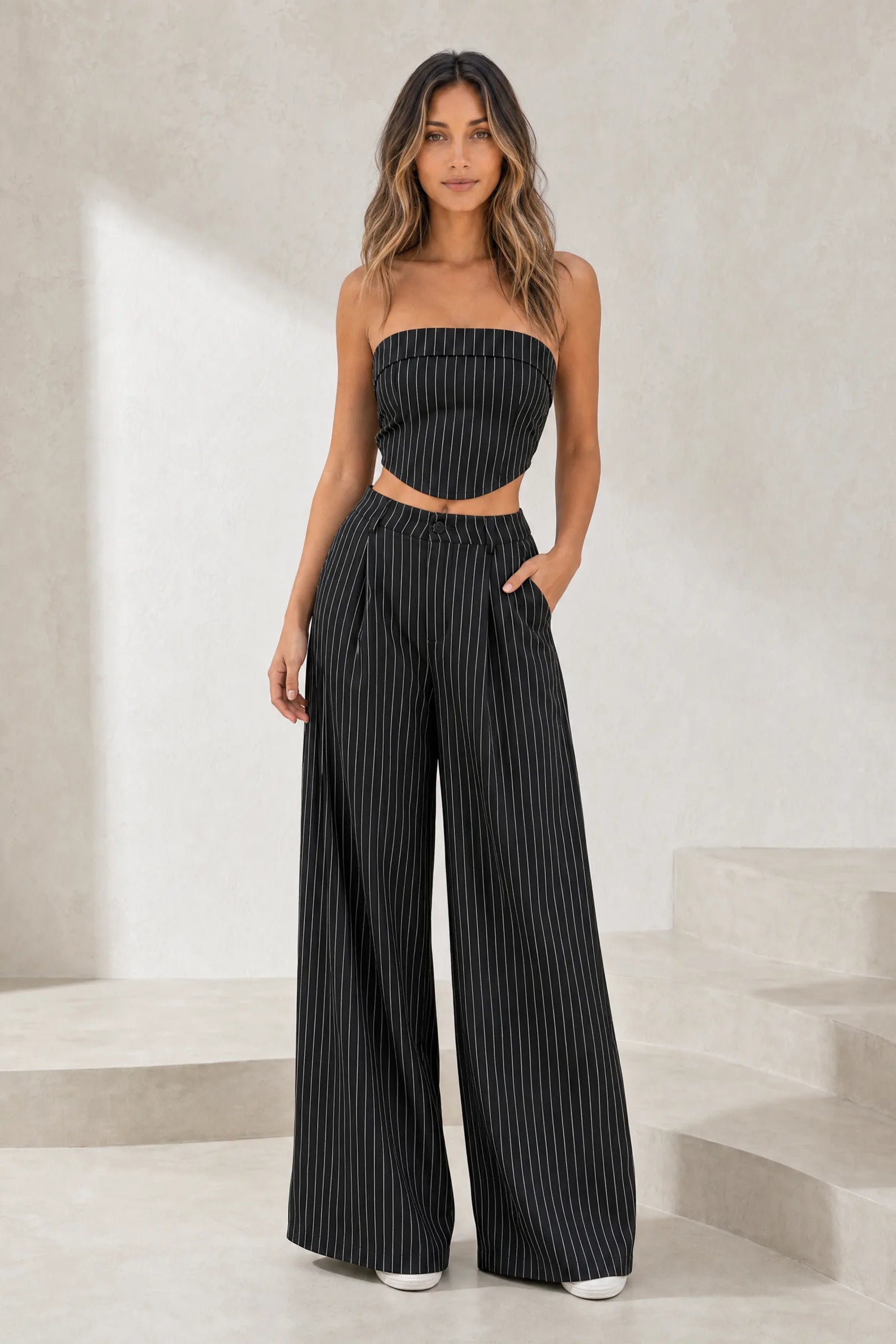 Ensemble rayé bandeau et pantalon large | Lounelle Paris