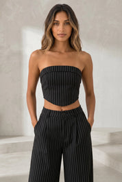 Ensemble rayé bandeau et pantalon large | Lounelle Paris