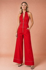 Sleeveless High-Neck Jumpsuit
