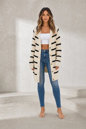Gilet abricot rayé mi-long | Lounelle Paris