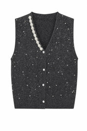 Gilet sans manches col V perlé | Lounelle Paris