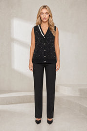 Gilet sans manches col V perlé | Lounelle Paris