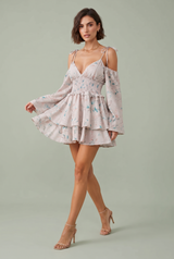 Floral Ruffle Tie-Strap Mini Dress
