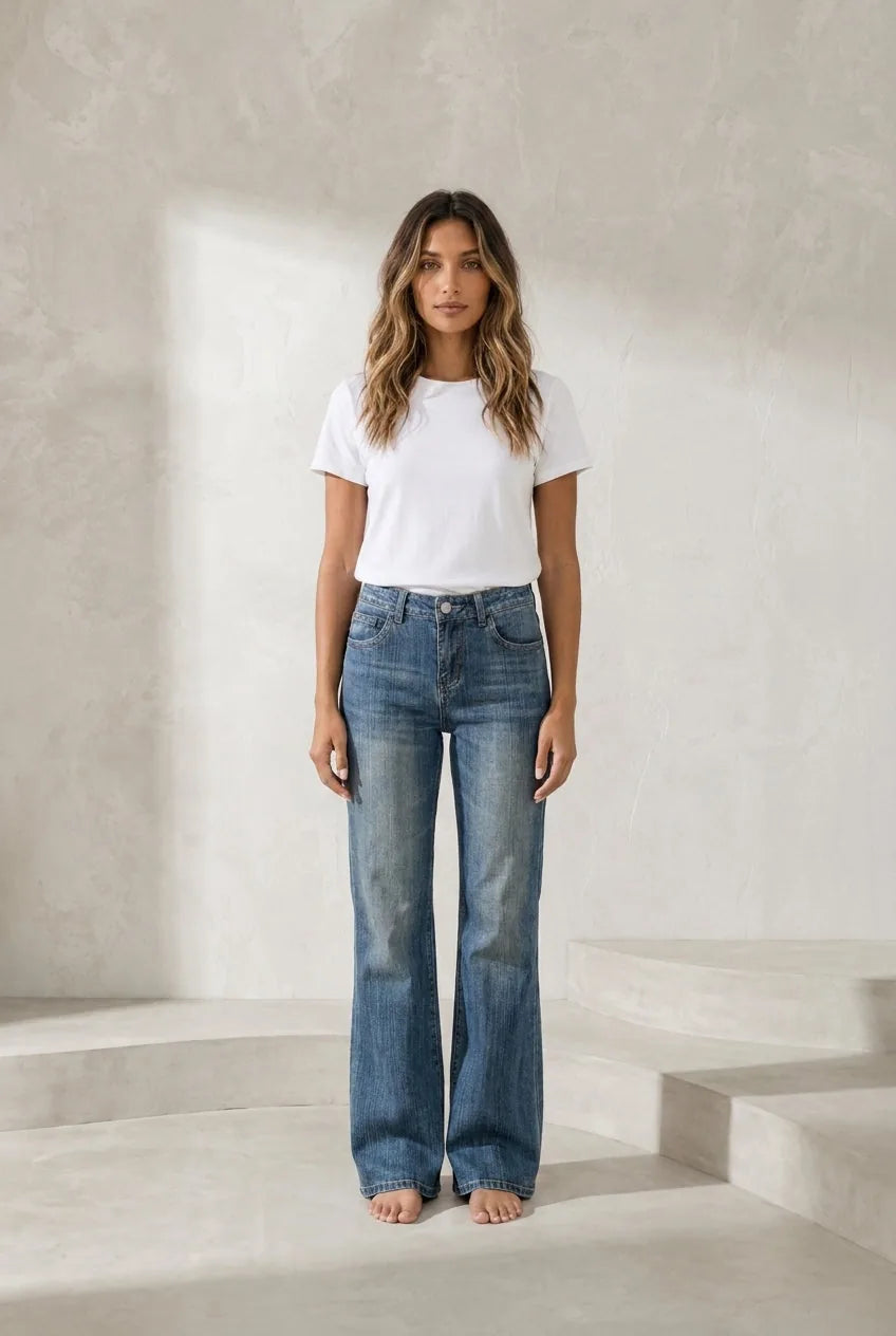 Jean bleu évasé délavé | Lounelle Paris