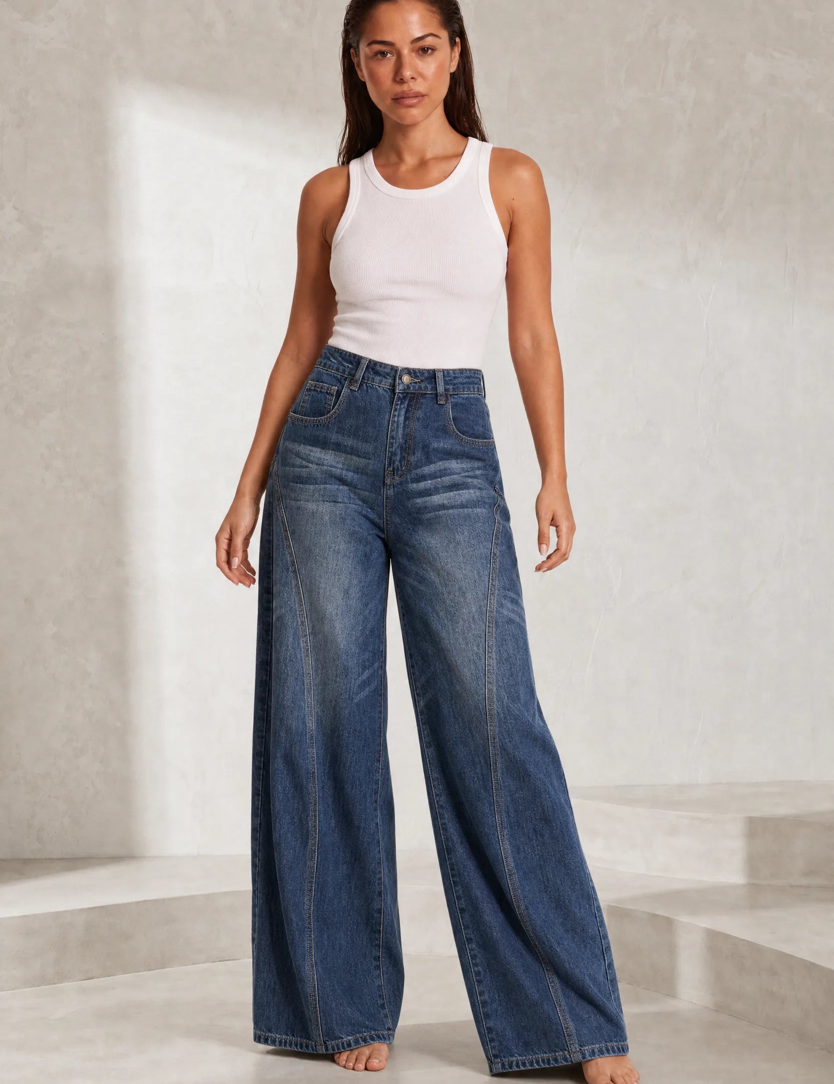 Jean bleu taille haute coupe ample | Lounelle Paris